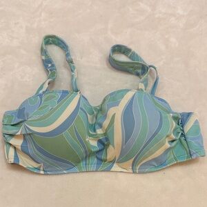 Blue and Cream Patterned Bikini Top